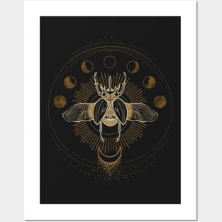 Goliath Beetle with moon phases sun stars Posters and Art